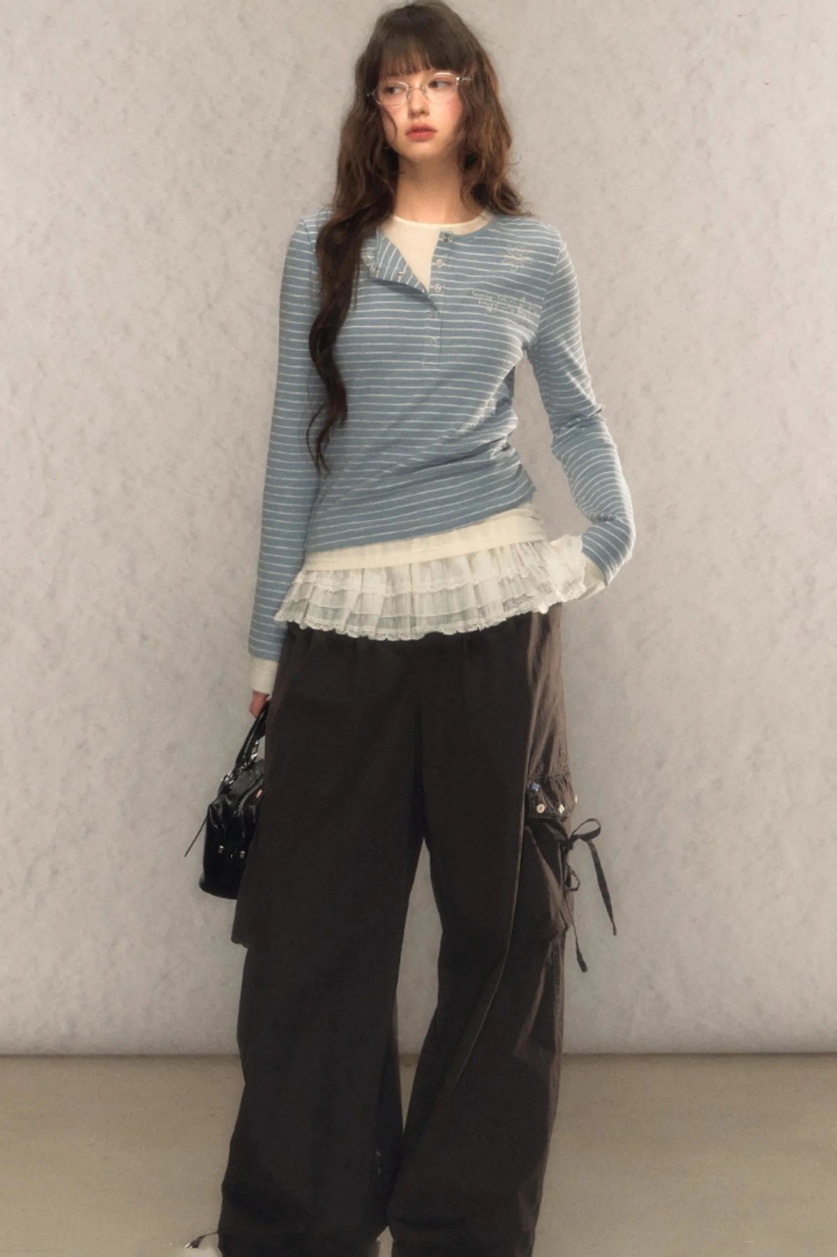 Striped Short Slim Long-Sleeved Top