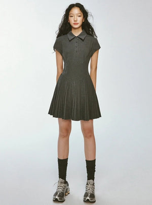 Striped Slim Fit Pleated Dress