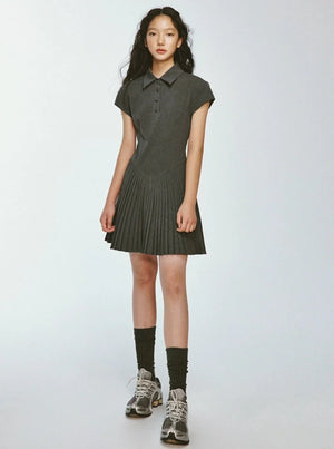 Striped Slim Fit Pleated Dress