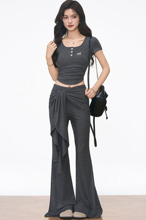 Striped Slim-Fit T-Shirt and Flared Pants Set-Up