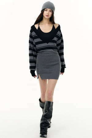 Striped Spliced Autumn Dress