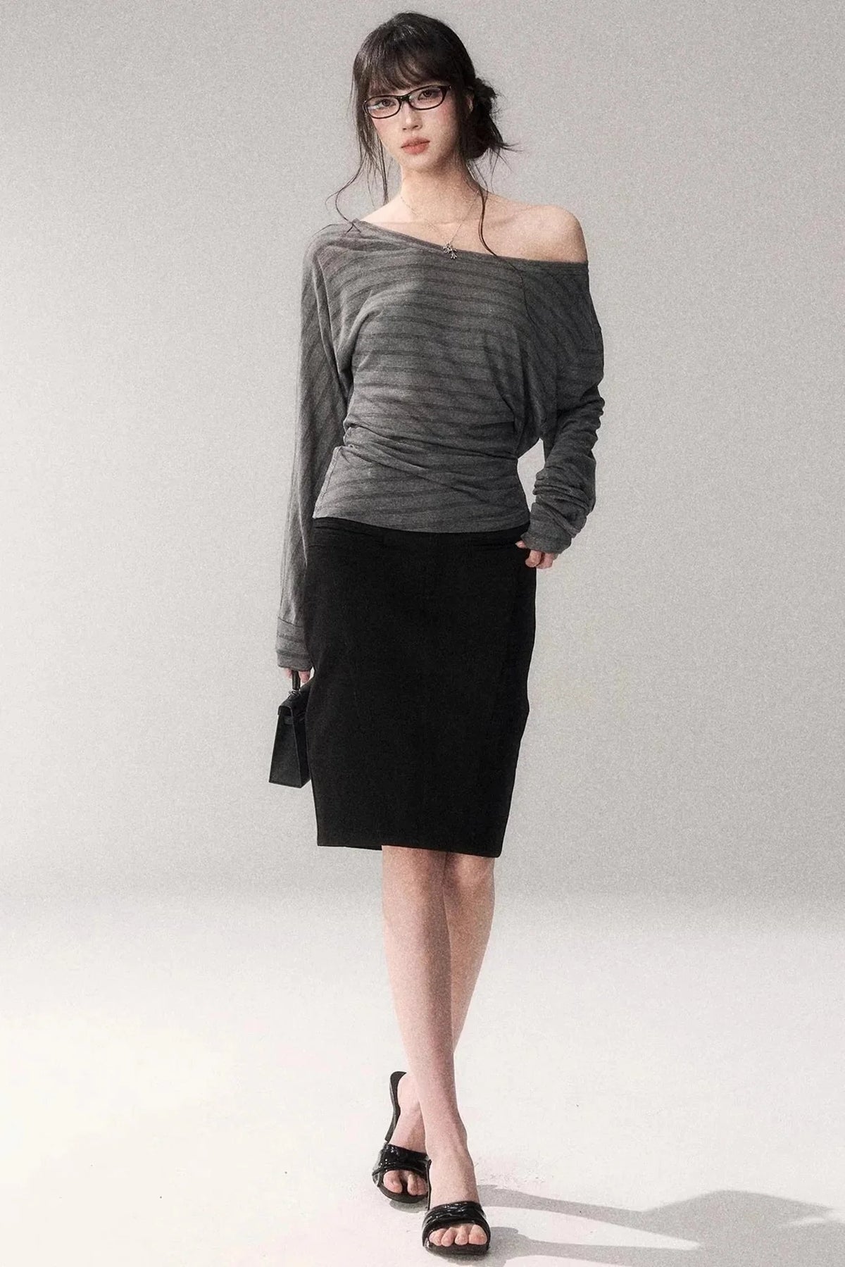 Striped Tencel Off-Shoulder Top