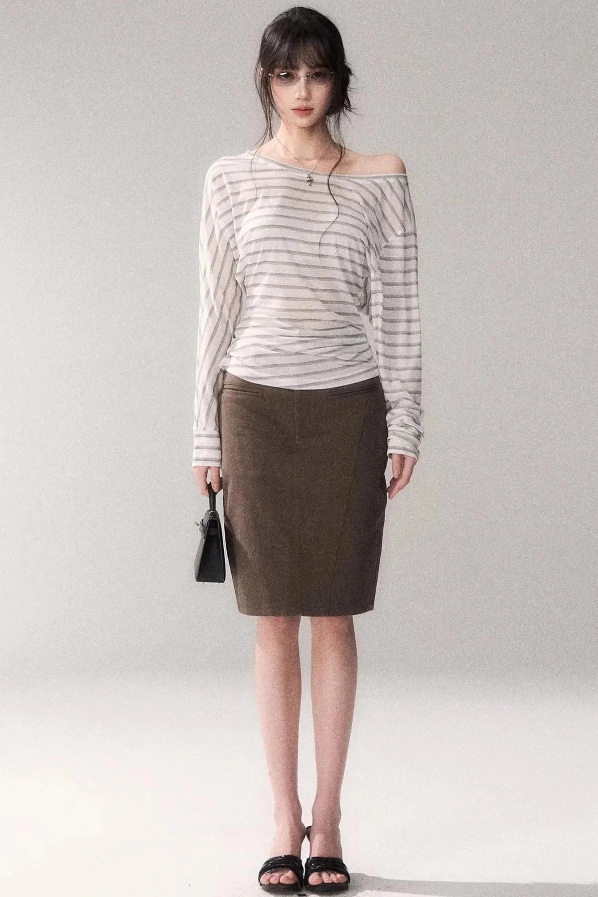 Striped Tencel Off-Shoulder Top