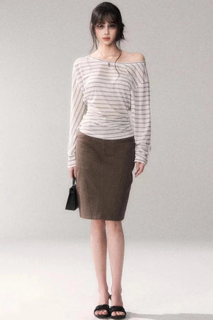 Striped Tencel Off-Shoulder Top