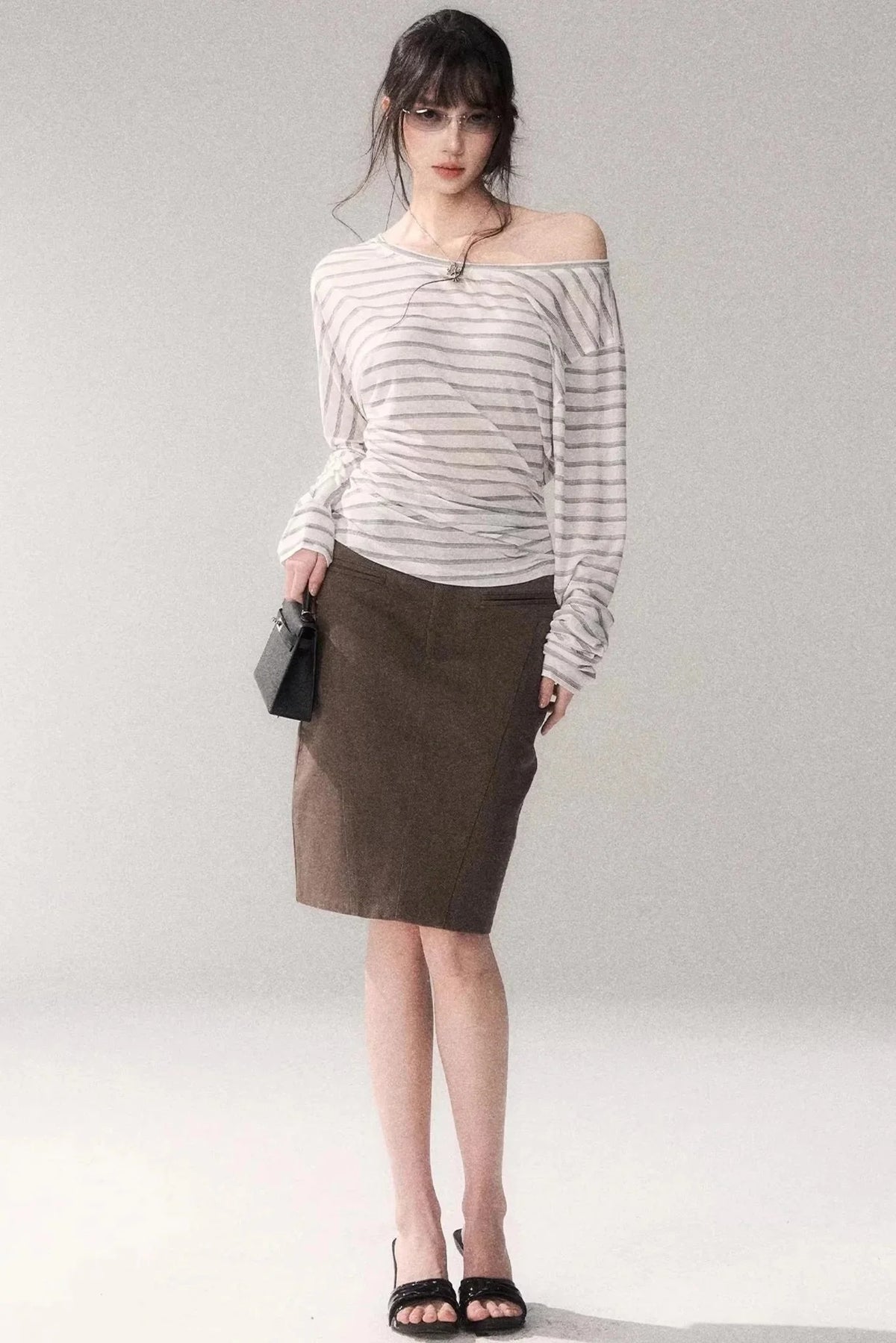 Striped Tencel Off-Shoulder Top