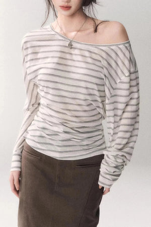 Striped Tencel Off-Shoulder Top