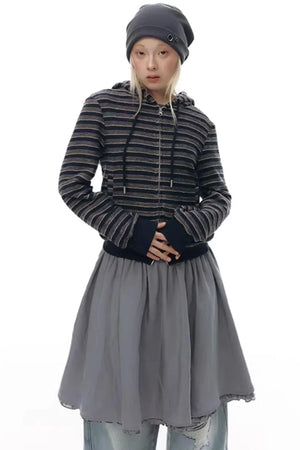 Striped Textured Hooded Sweatshirt