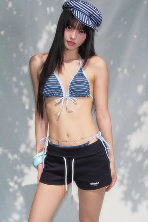 Striped Tie-Side Triangle Bikini Set