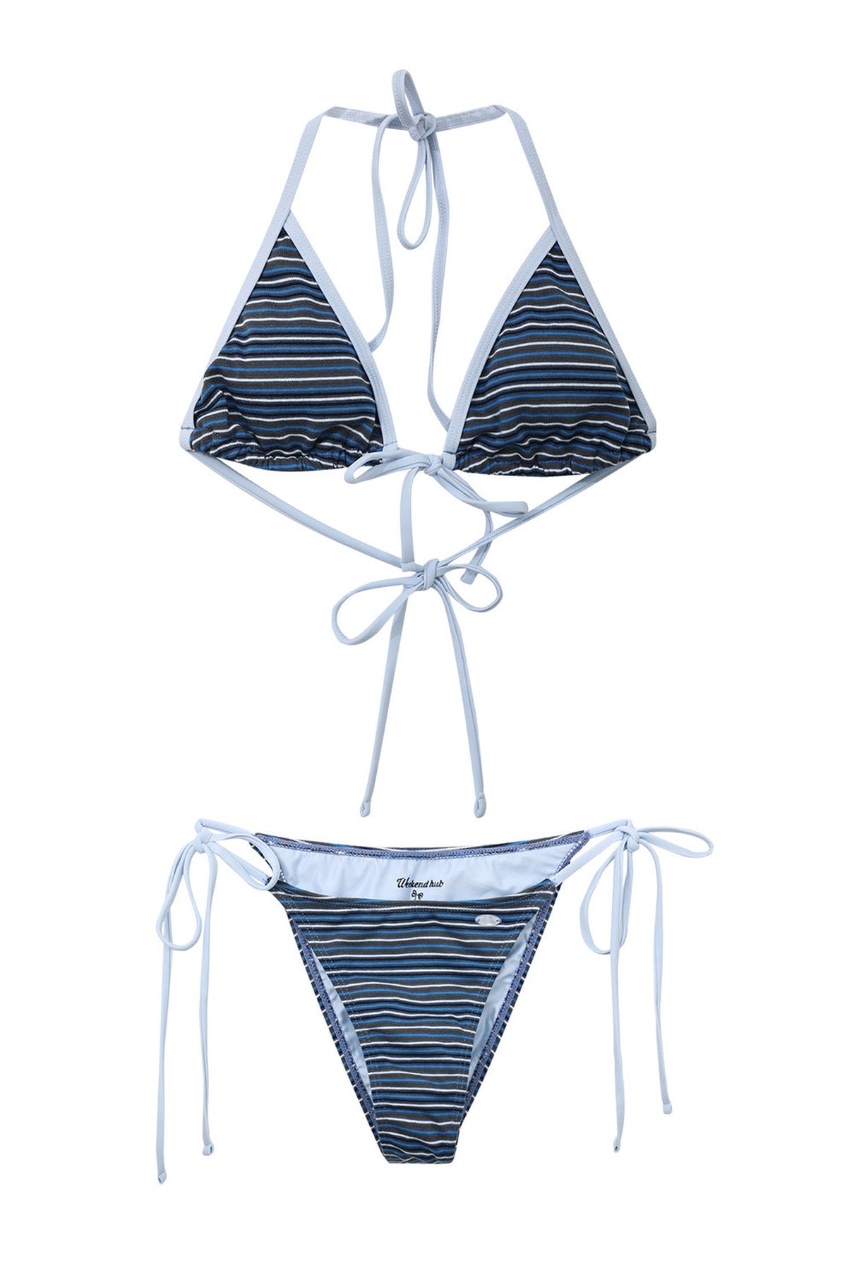 Striped Tie-Side Triangle Bikini Set