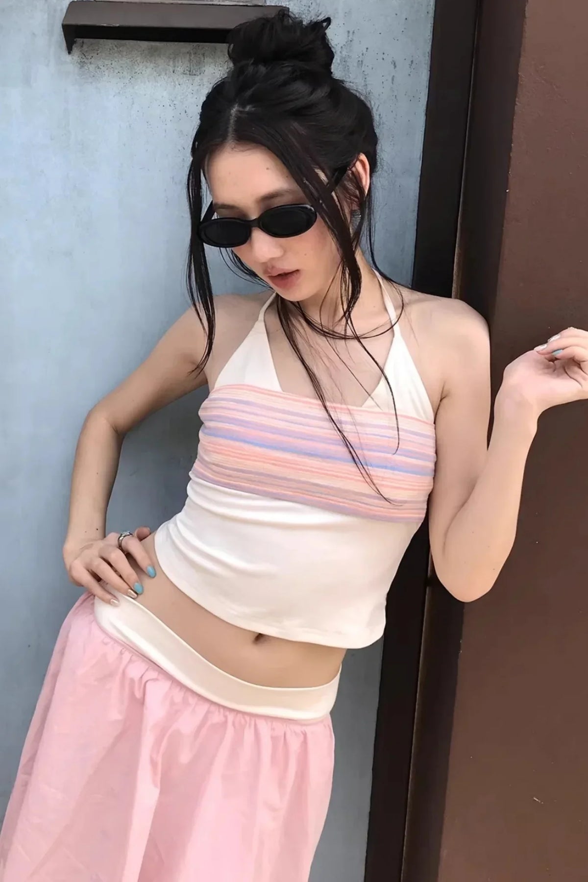Striped Two-Tone Layered Skirt Set-Up