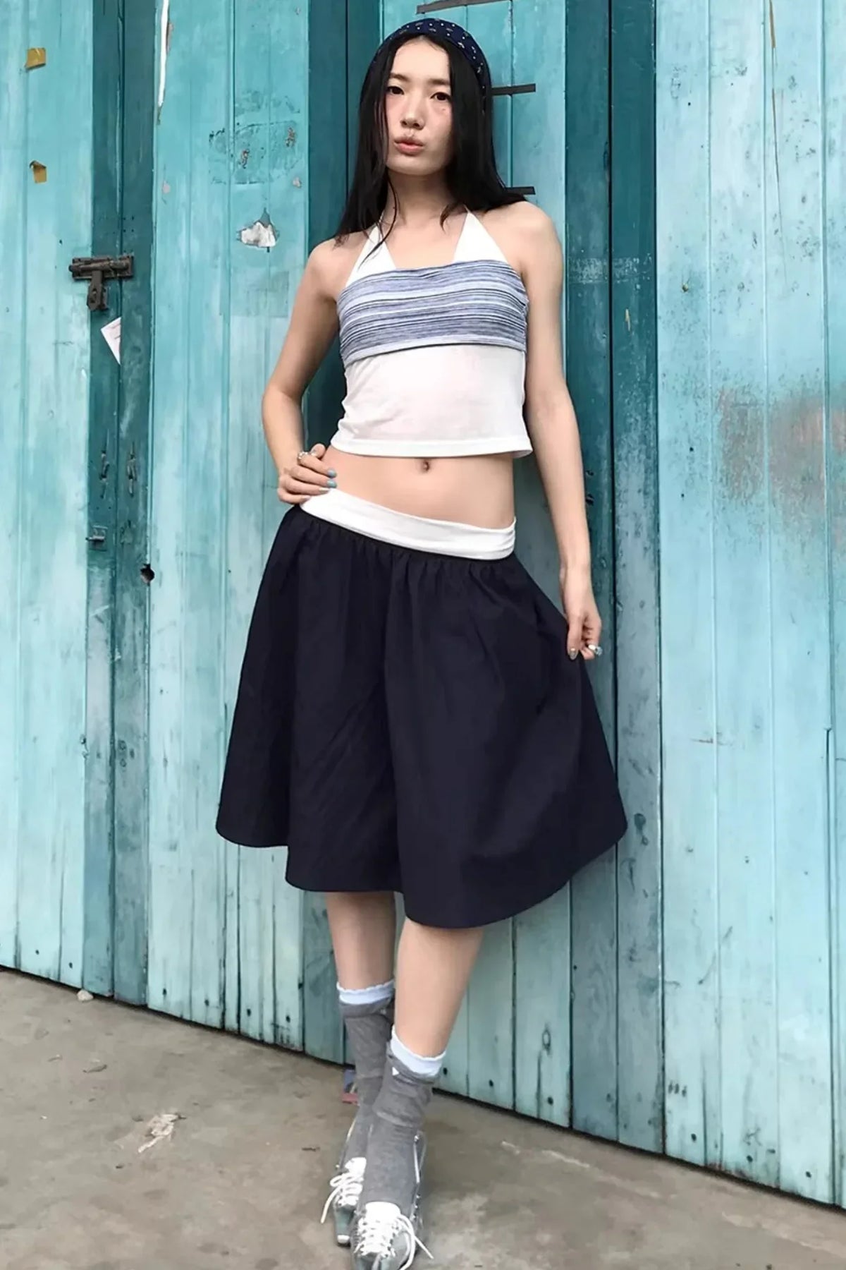 Striped Two-Tone Layered Skirt Set-Up