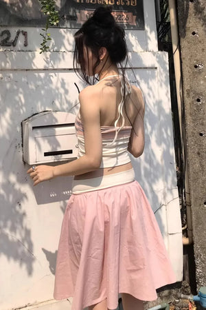 Striped Two-Tone Layered Skirt Set-Up