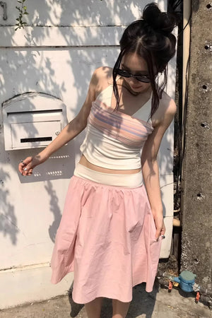 Striped Two-Tone Layered Skirt Set-Up
