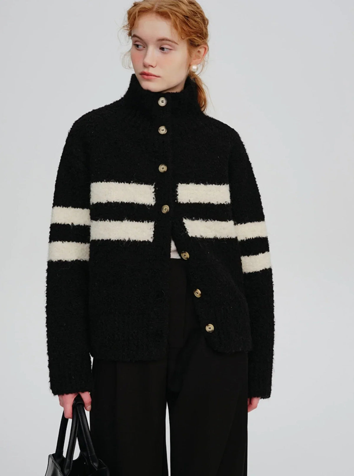Striped wool thickened lazy style  jacket