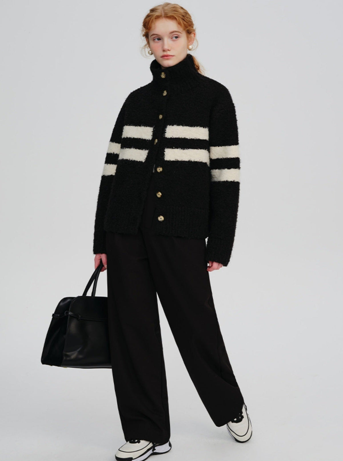 Striped wool thickened lazy style  jacket