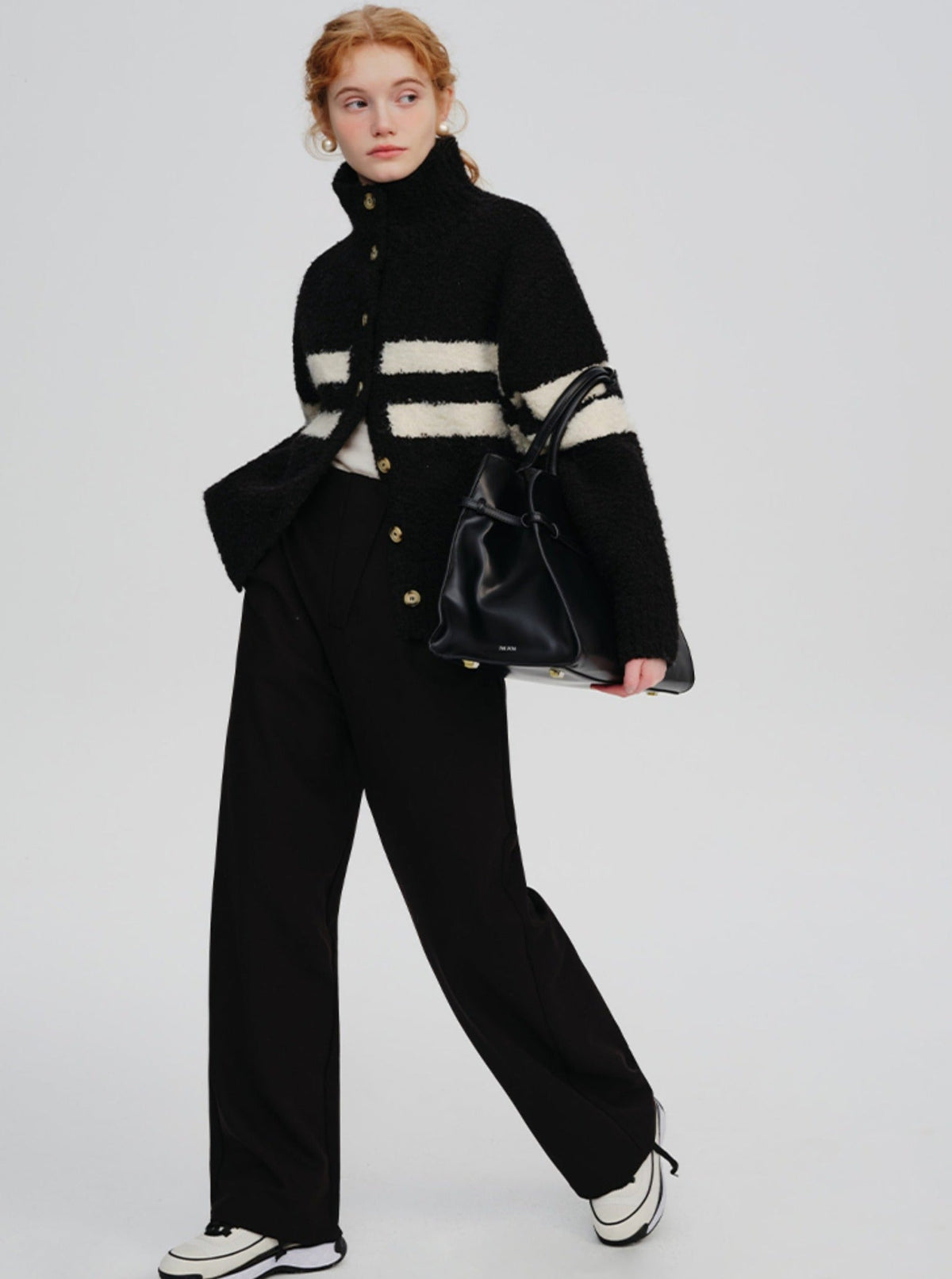 Striped wool thickened lazy style  jacket