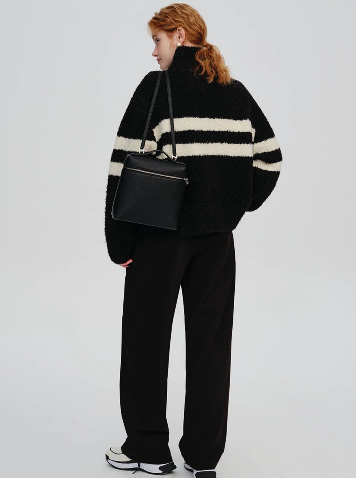 Striped wool thickened lazy style  jacket