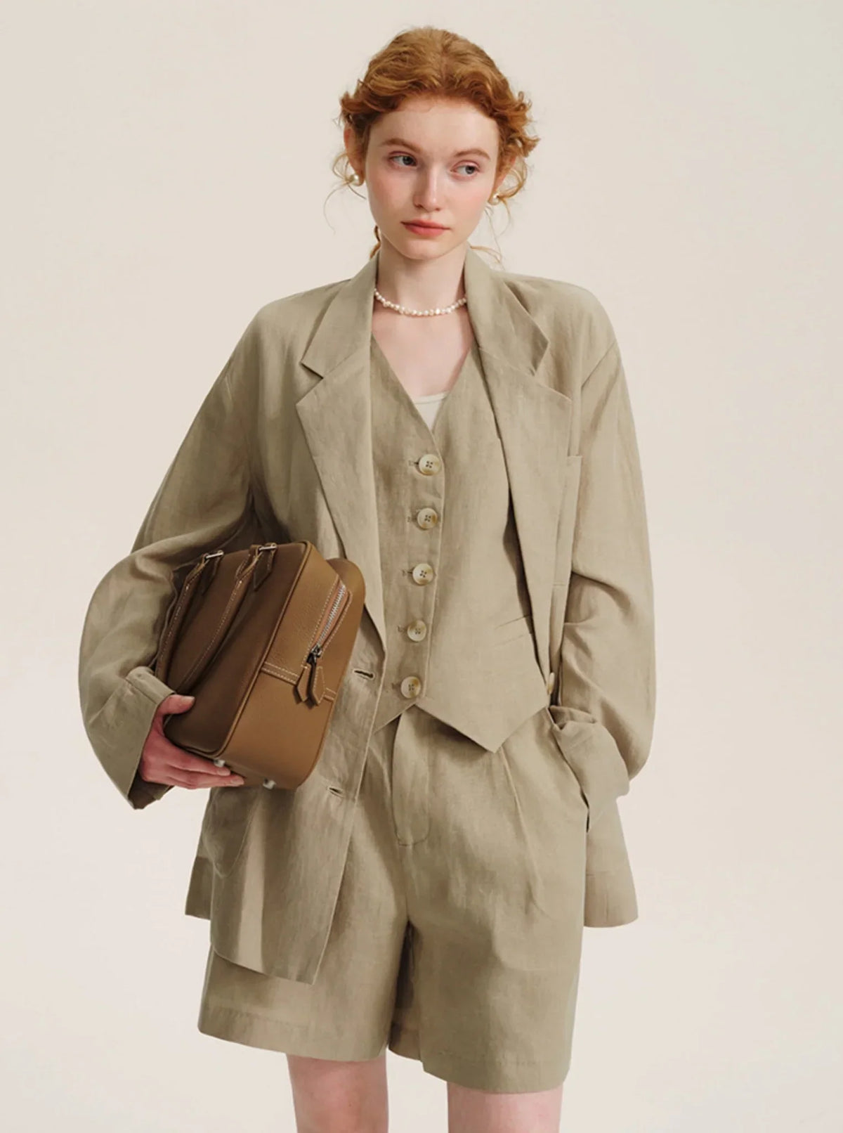 Structured Suit V-Neck Vest Shorts Set-Up