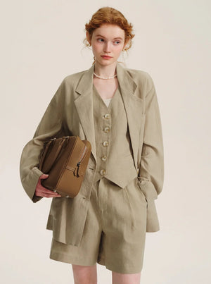 Structured Suit V-Neck Vest Shorts Set-Up