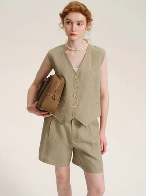 Structured Suit V-Neck Vest Shorts Set-Up