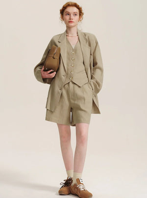 Structured Suit V-Neck Vest Shorts Set-Up