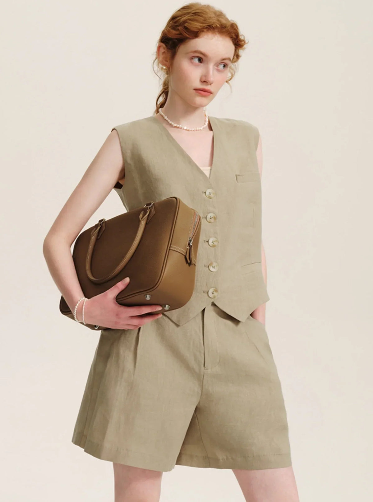 Structured Suit V-Neck Vest Shorts Set-Up