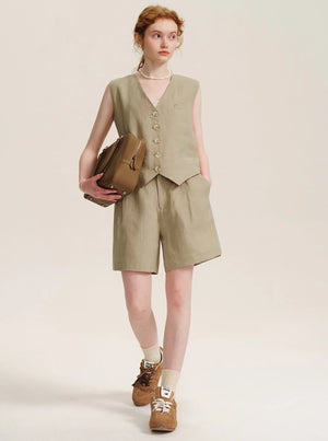 Structured Suit V-Neck Vest Shorts Set-Up