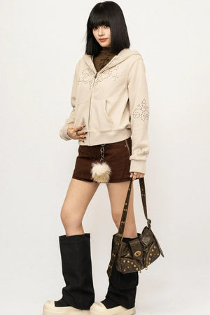 Studded Fur Collar Hooded Jacket