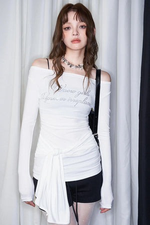 Stylish Letter Print One-Shoulder Top