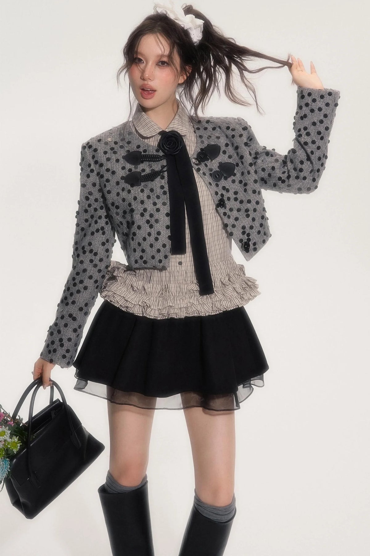 Suede Flower Bud Puffy Skirt