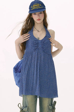 Summer Blue Floral Halter Top