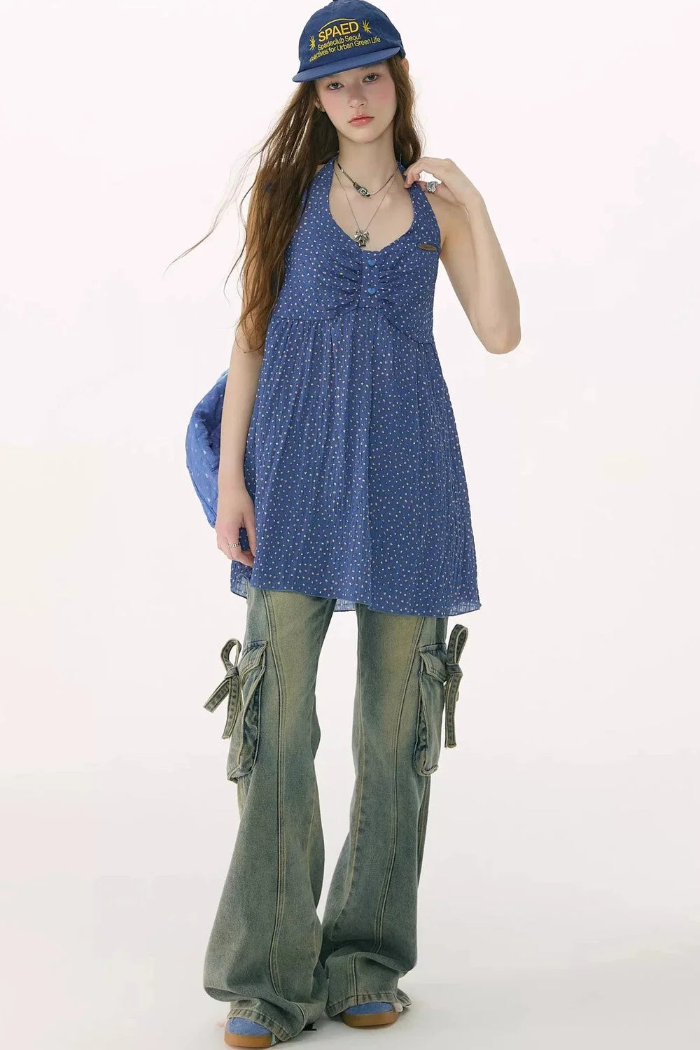 Summer Blue Floral Halter Top