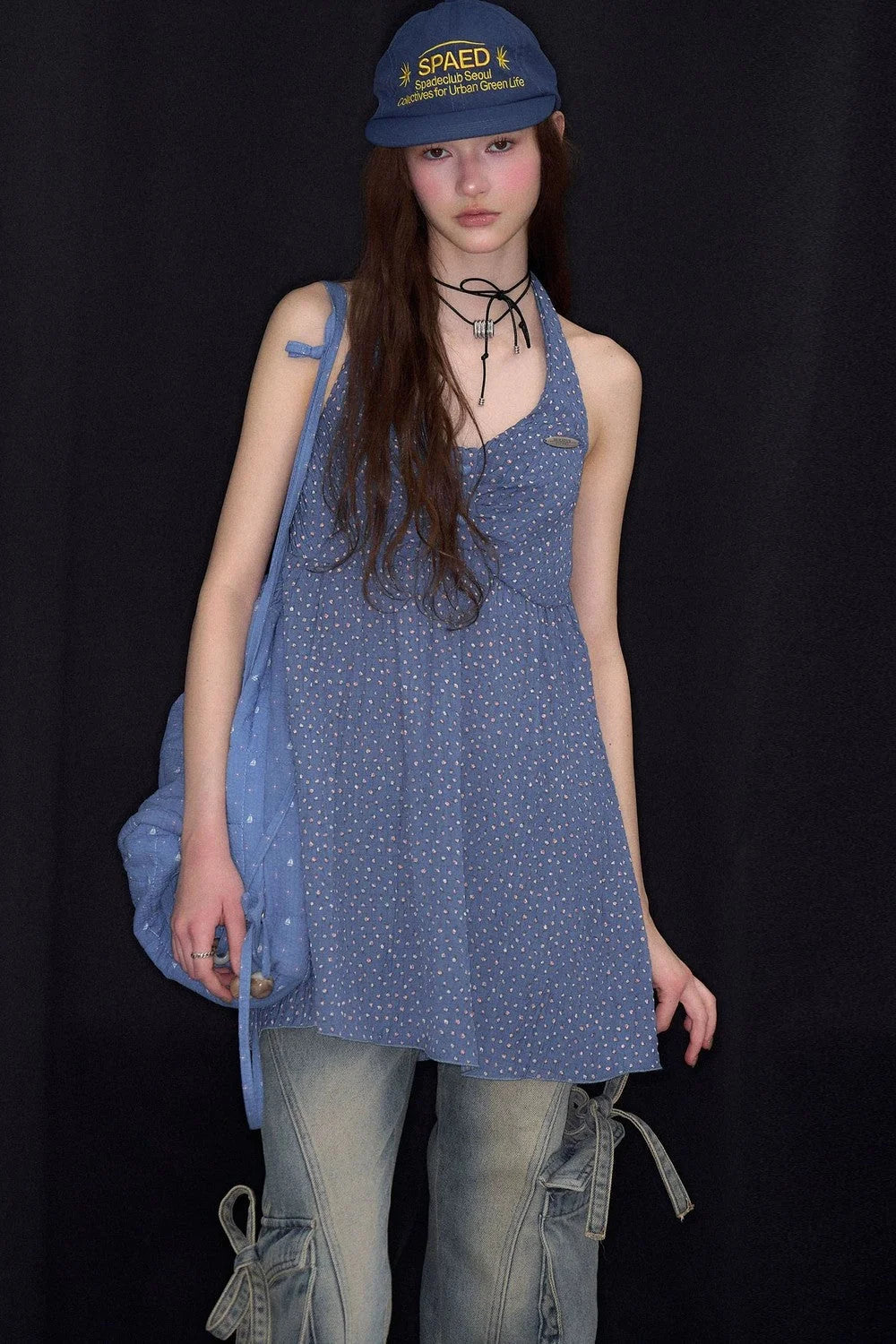 Summer Blue Floral Halter Top