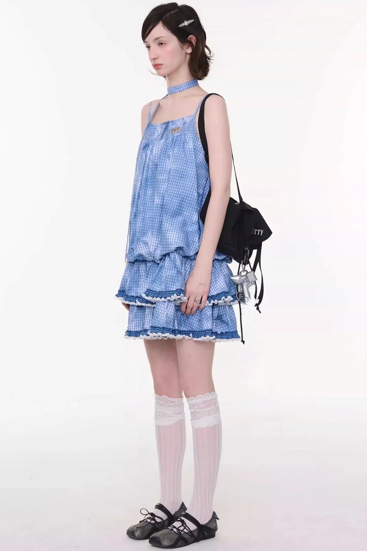 Summer Blue Plaid Lace Dress