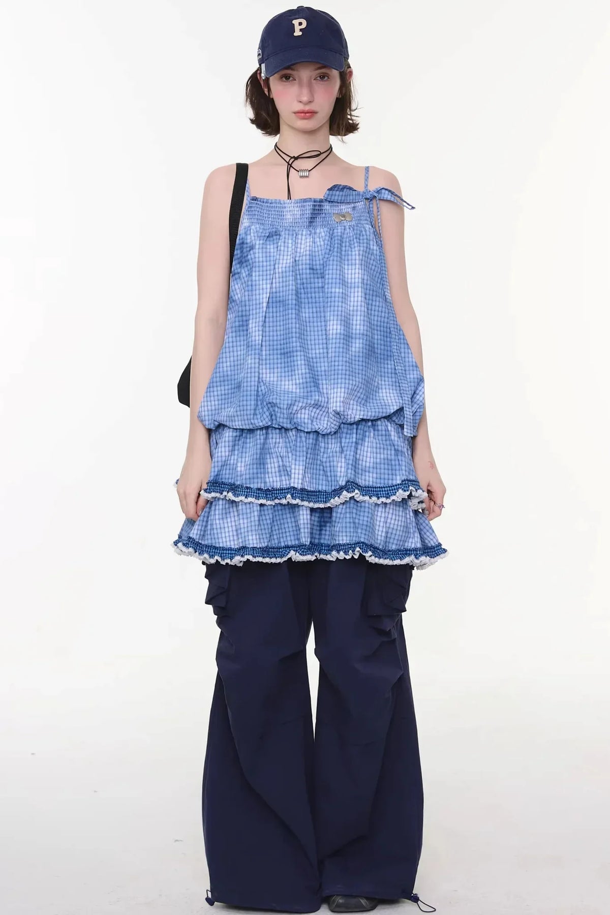 Summer Blue Plaid Lace Dress