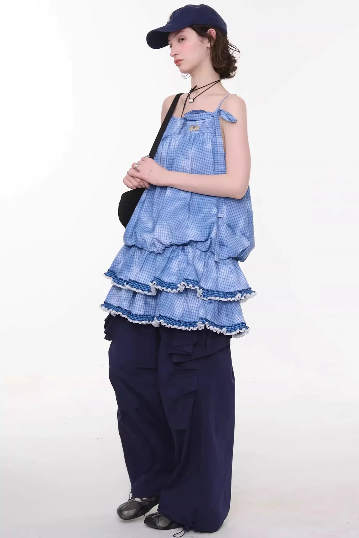 Summer Blue Plaid Lace Dress