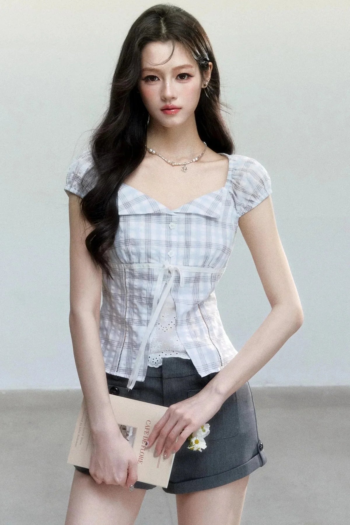 Summer Blue Plaid Patchwork Blouse