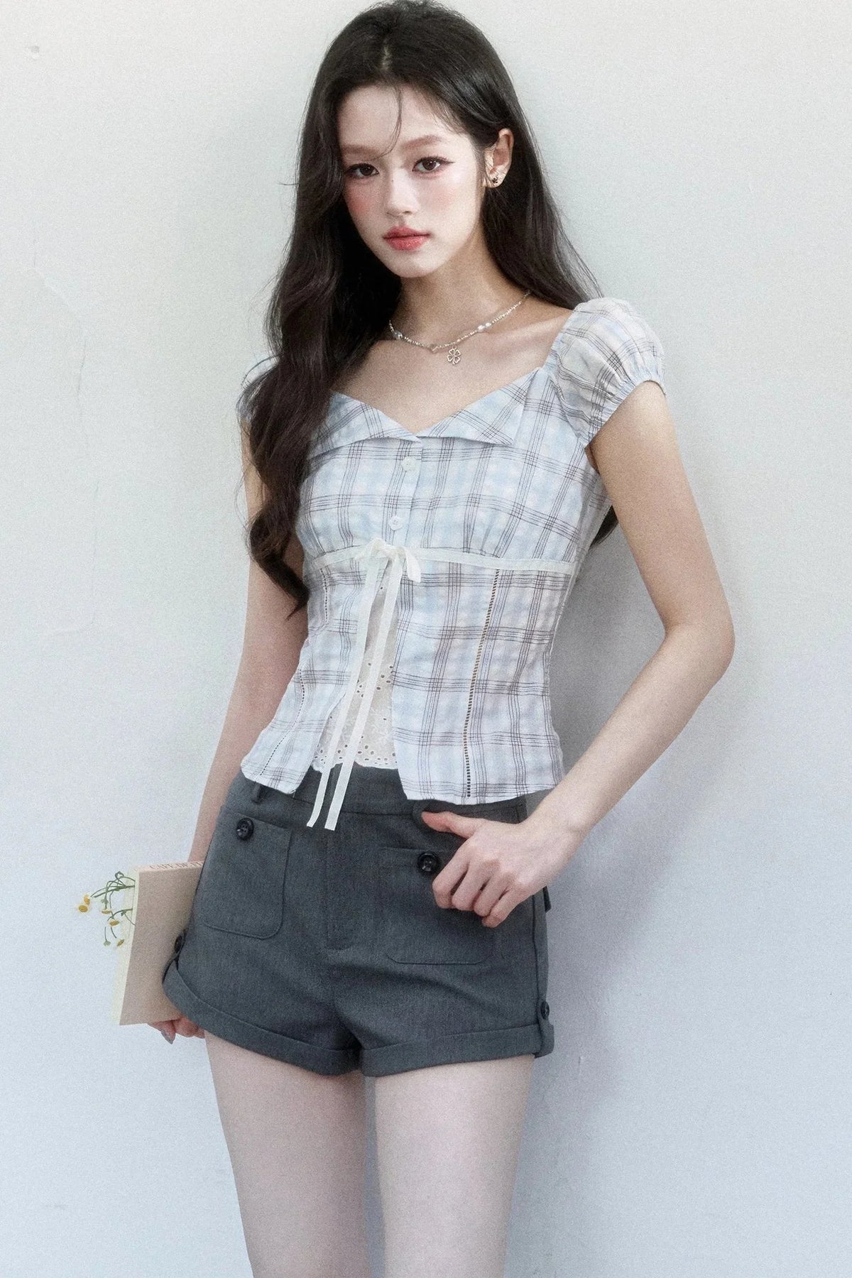 Summer Blue Plaid Patchwork Blouse