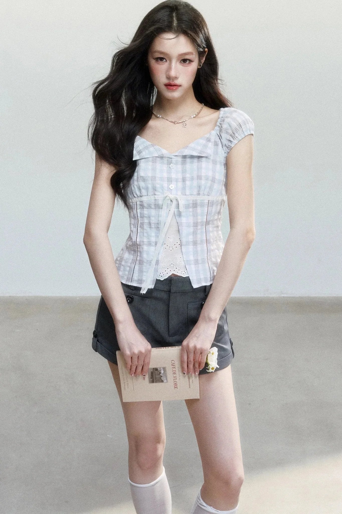 Summer Blue Plaid Patchwork Blouse