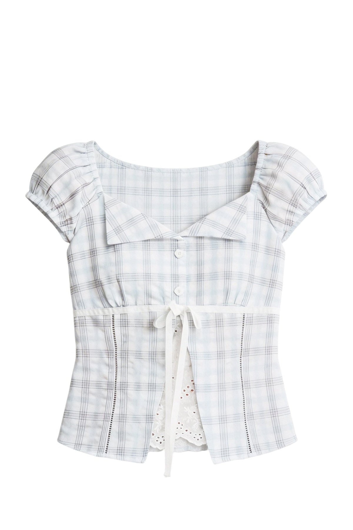 Summer Blue Plaid Patchwork Blouse