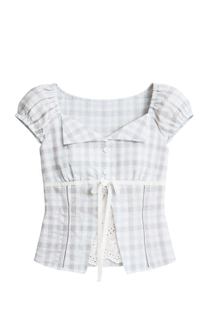 Summer Blue Plaid Patchwork Blouse