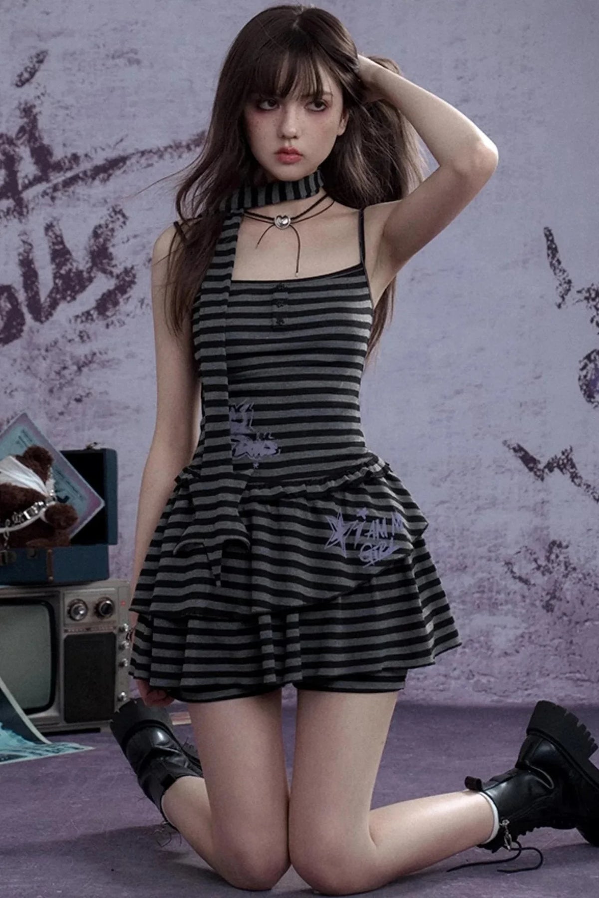 Summer Chic Striped Black 3-piece Dress Set