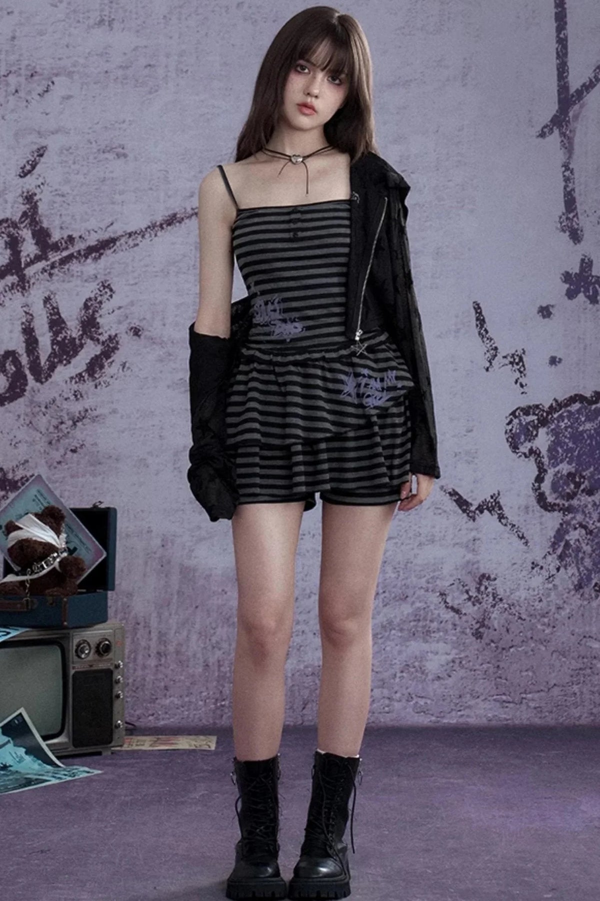 Summer Chic Striped Black 3-piece Dress Set