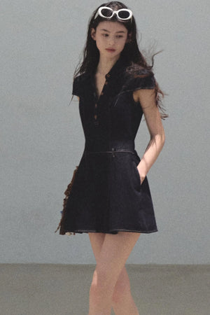 Summer Cicadas Denim V-Neck Waist Dress