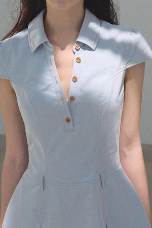 Summer Cicadas Denim V-Neck Waist Dress