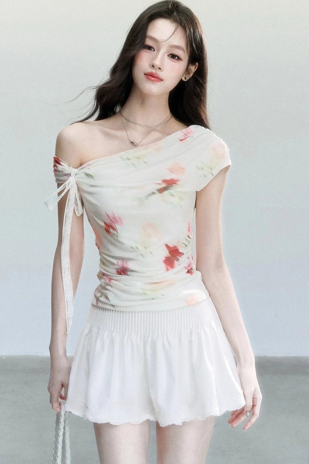 Summer Floral Mesh Off-Shoulder Top Set-Up