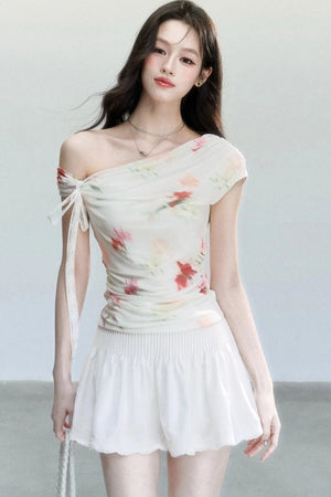 Summer Floral Mesh Off-Shoulder Top Set-Up