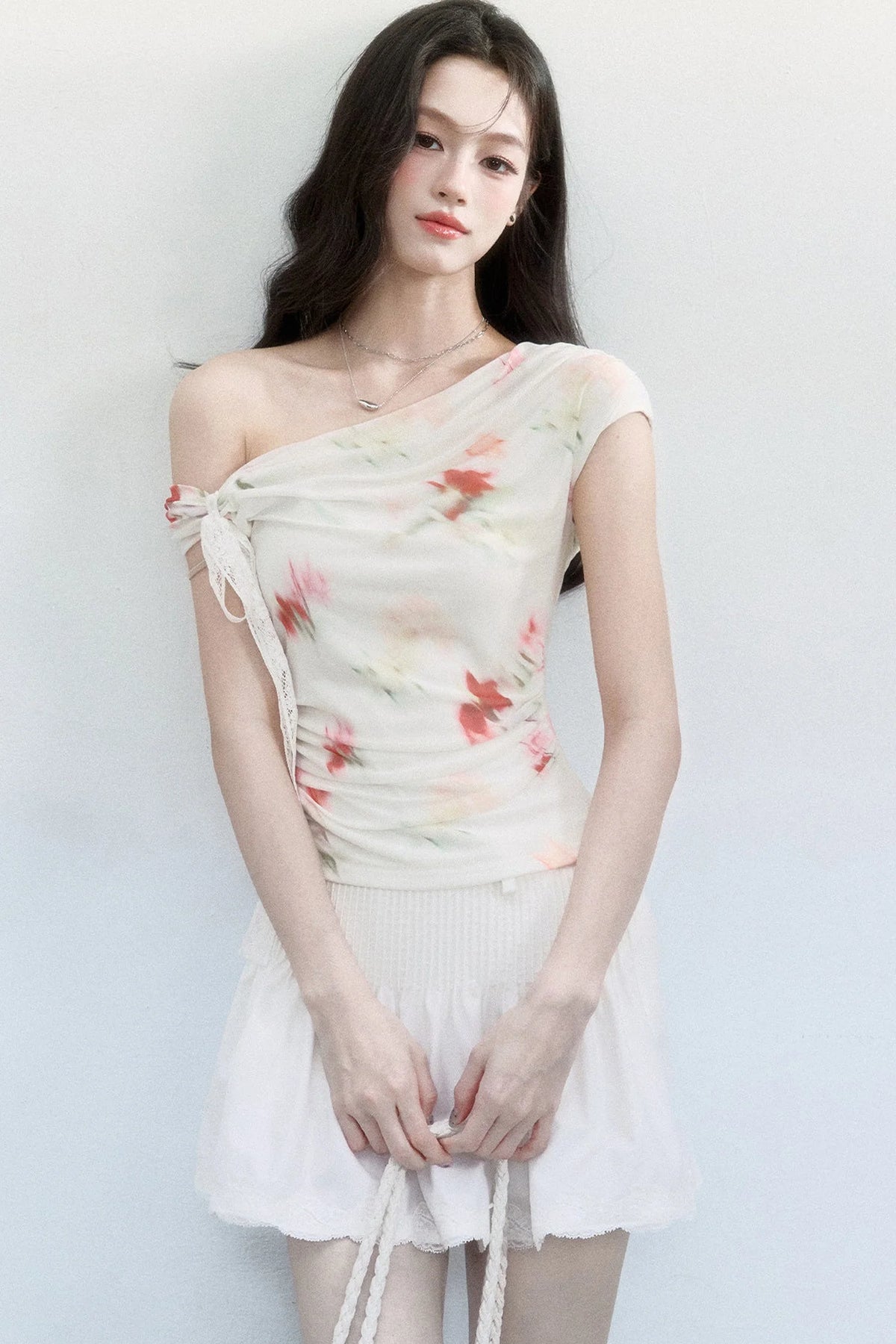 Summer Floral Mesh Off-Shoulder Top Set-Up