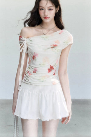 Summer Floral Mesh Off-Shoulder Top Set-Up