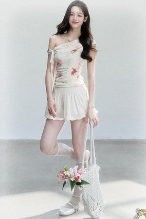 Summer Floral Mesh Off-Shoulder Top Set-Up